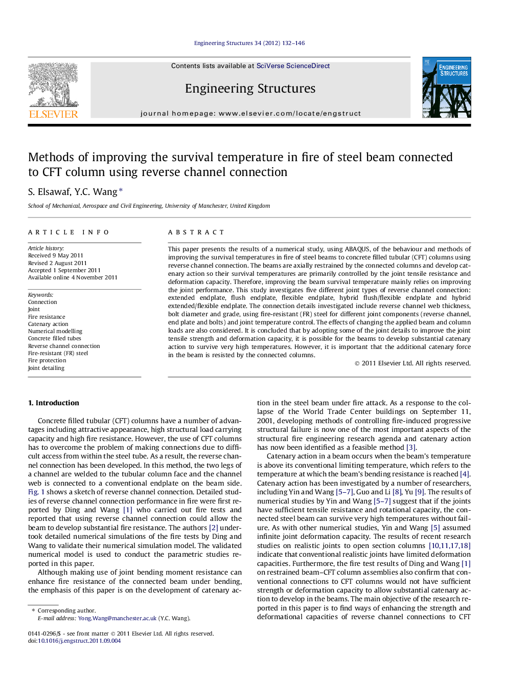 Methods of improving the survival temperature in fire of steel beam connected to CFT column using reverse channel connection