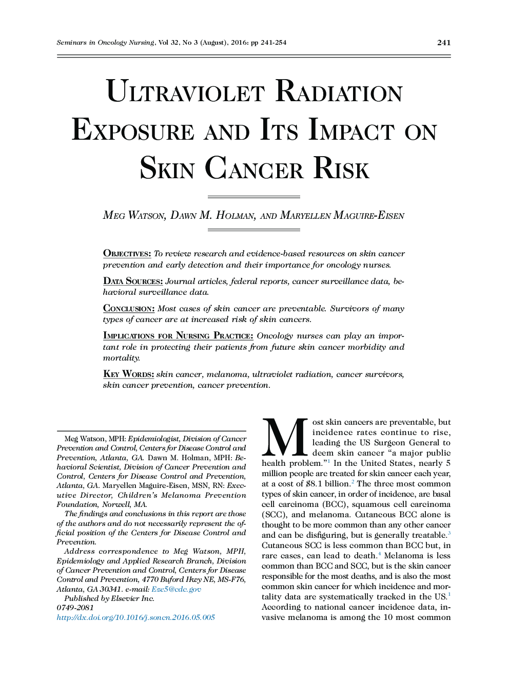 Ultraviolet Radiation Exposure and Its Impact on Skin Cancer Risk 