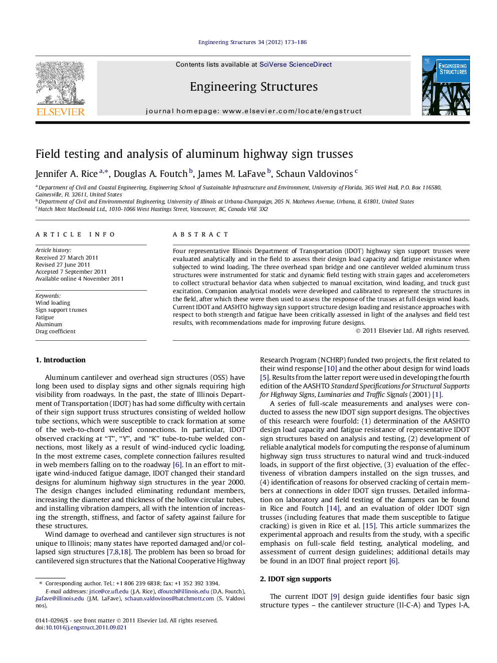 Field testing and analysis of aluminum highway sign trusses