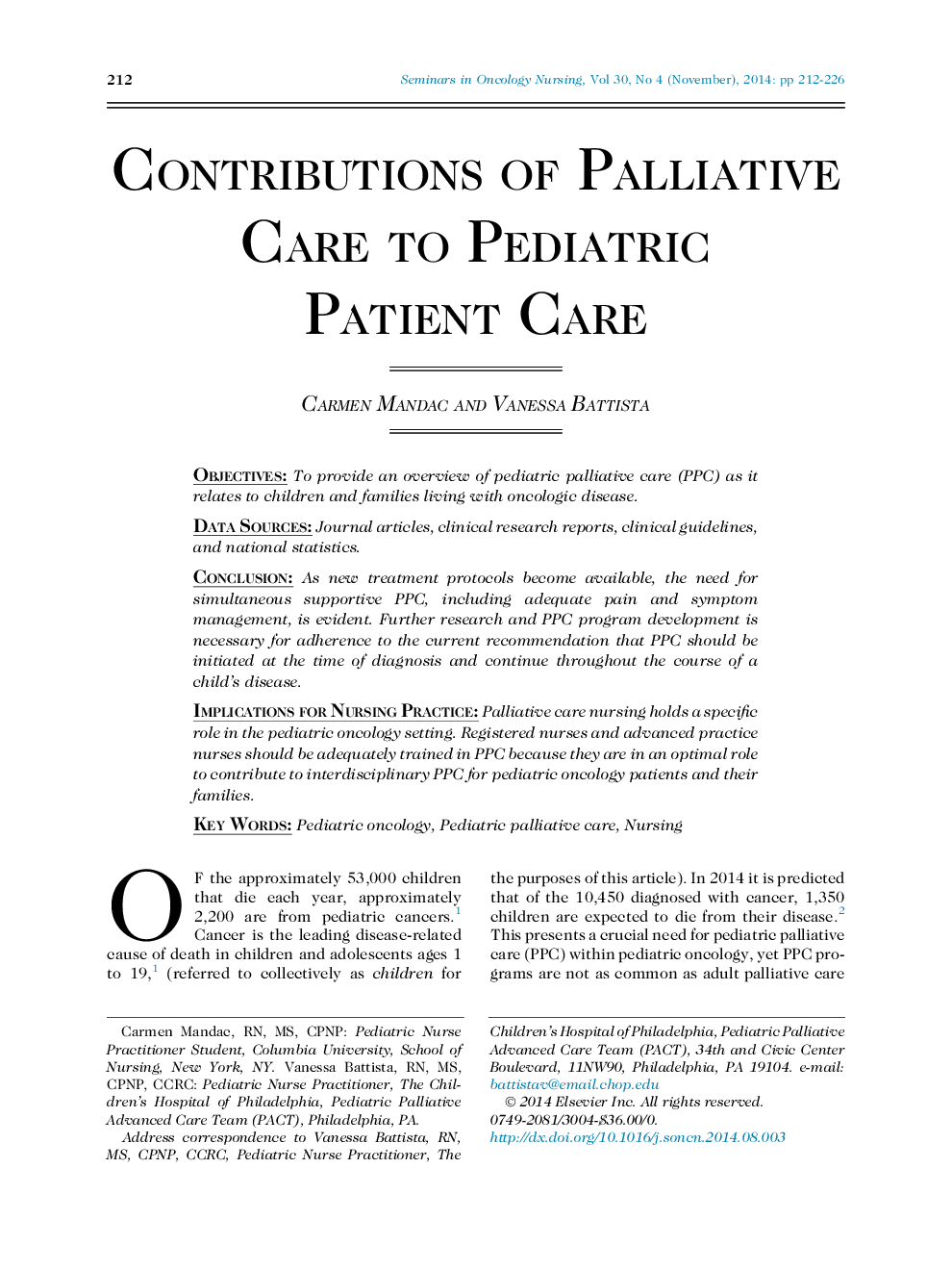 Contributions of Palliative Care to Pediatric Patient Care