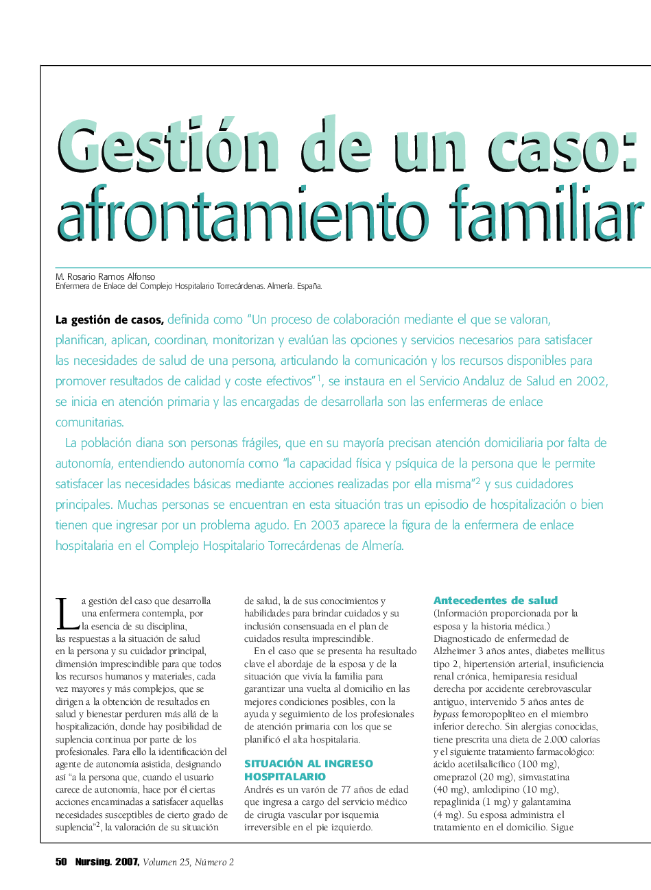 عکس صفحه اول مقاله: Gestián de un caso: riesgo de afrontamiento familiar comprometido Gestián de un caso: riesgo de afrontamiento familiar comprometido