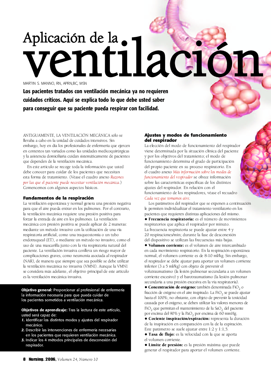عکس صفحه اول مقاله: Aplicación de la ventilación mecánica Aplicación de la ventilación mecánica