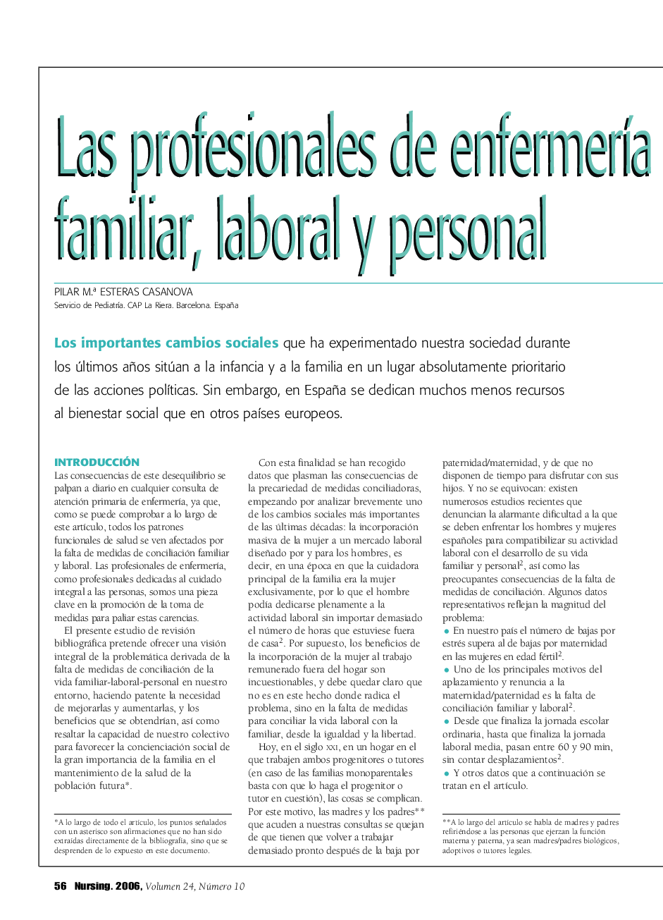 عکس صفحه اول مقاله: Las profesionales de enfermerÃa y la conciliación de la vida familiar, laboral y personal Las profesionales de enfermerÃa y la conciliación de la vida familiar, laboral y personal