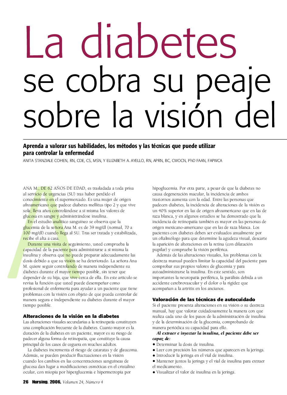 عکس صفحه اول مقاله: La diabetes se cobra su peaje sobre la visión del paciente La diabetes se cobra su peaje sobre la visión del paciente