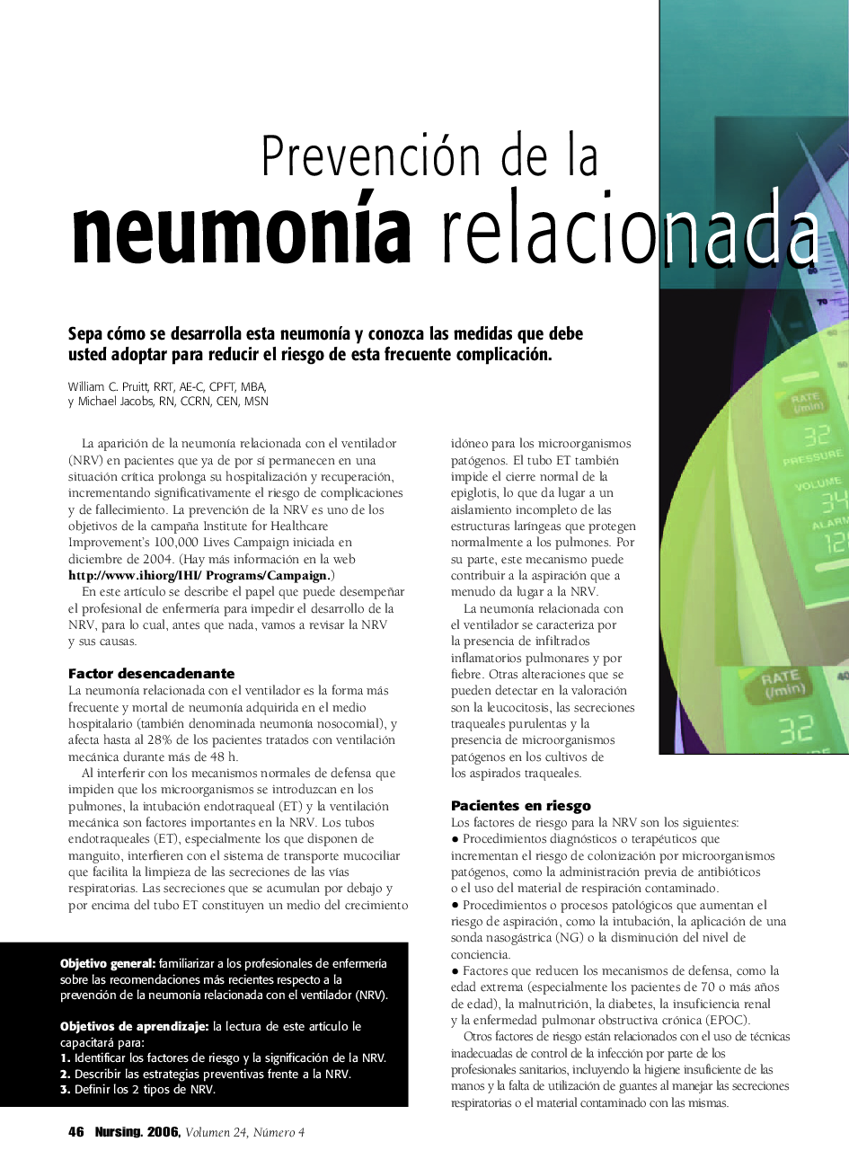 عکس صفحه اول مقاله: Prevención de la neumonÃa relacionada con el ventilador Prevención de la neumonÃa relacionada con el ventilador