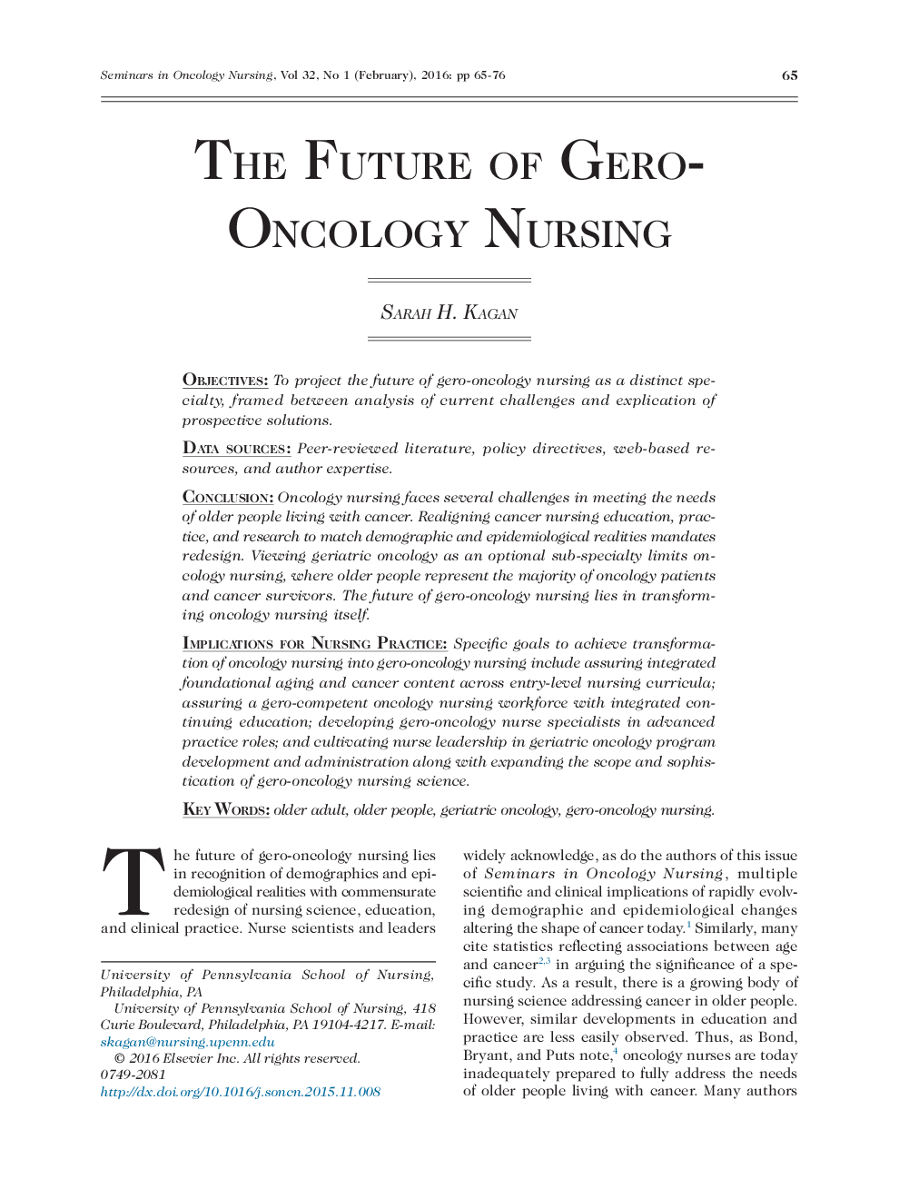 The Future of Gero-Oncology Nursing