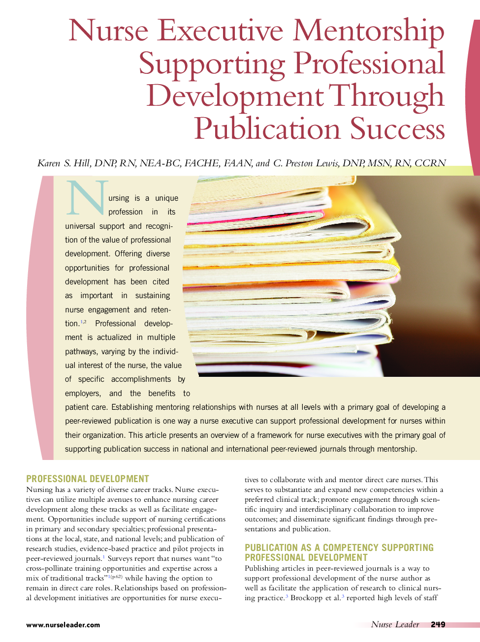 Nurse Executive Mentorship Supporting Professional Development Through Publication Success