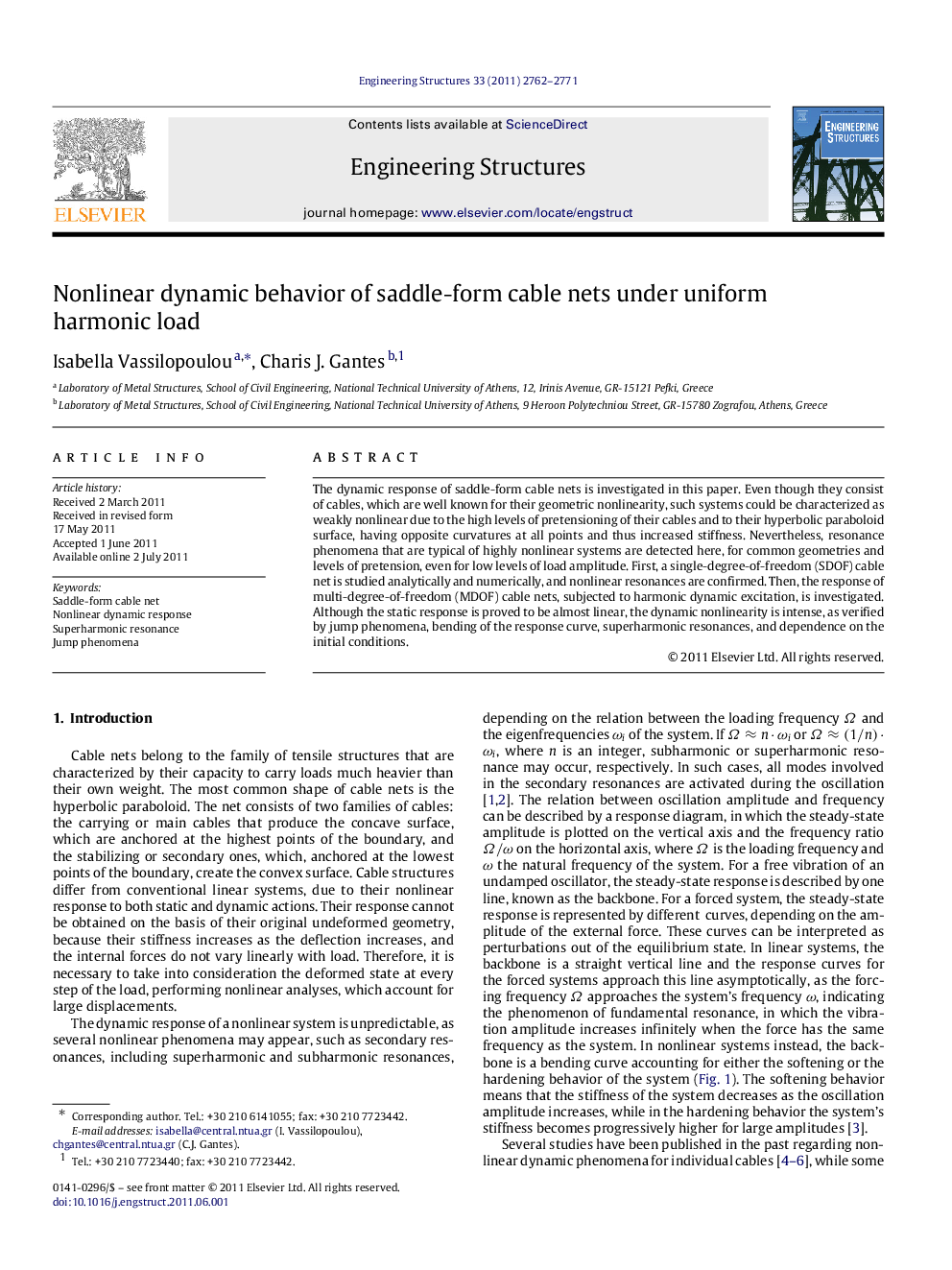 Nonlinear dynamic behavior of saddle-form cable nets under uniform harmonic load