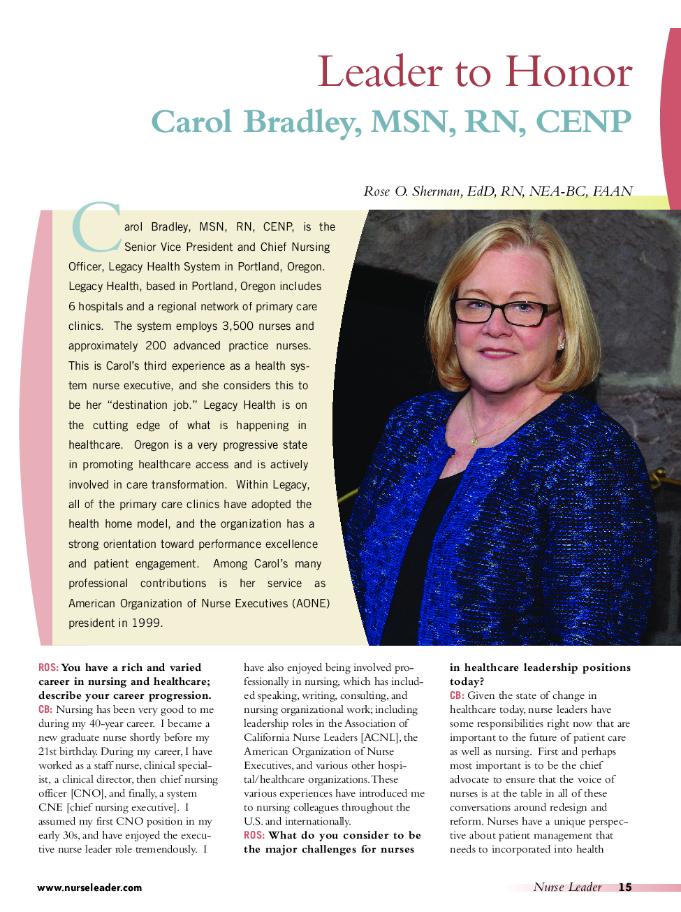 Carol Bradley, MSN, RN, CENP 