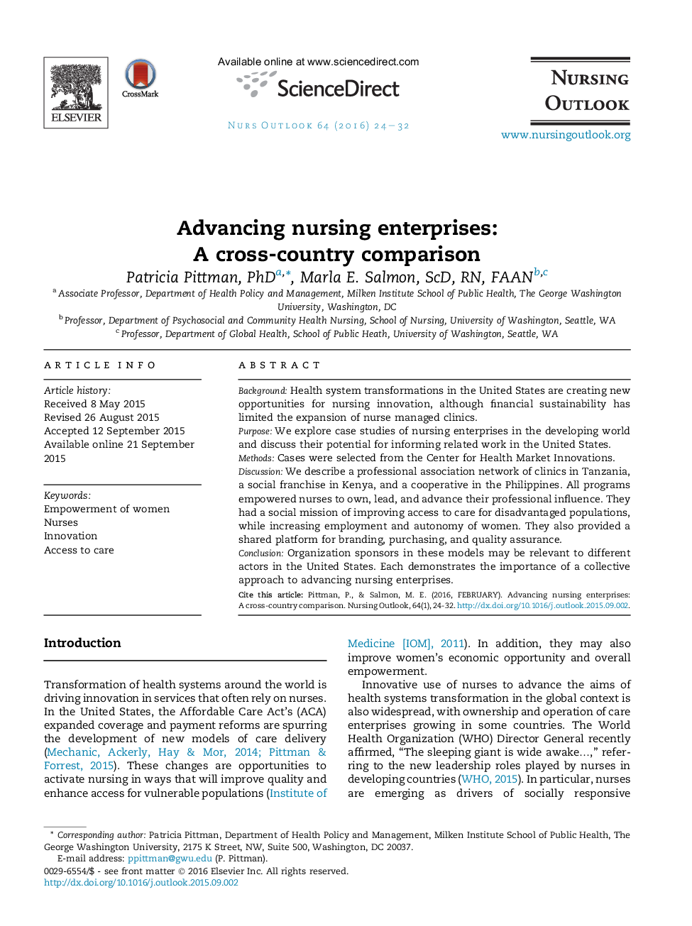 Advancing nursing enterprises: A cross-country comparison