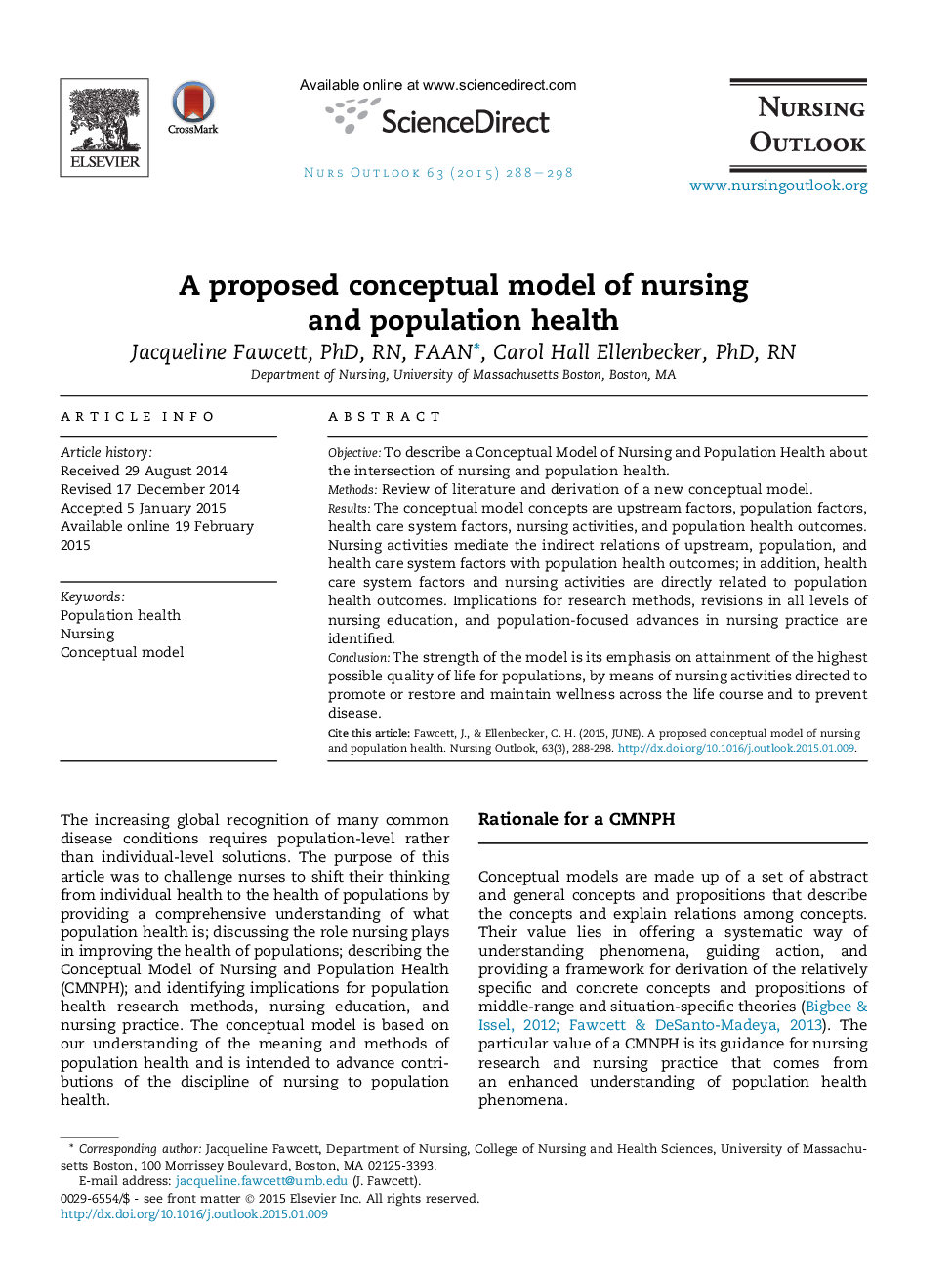 A proposed conceptual model of nursing and population health