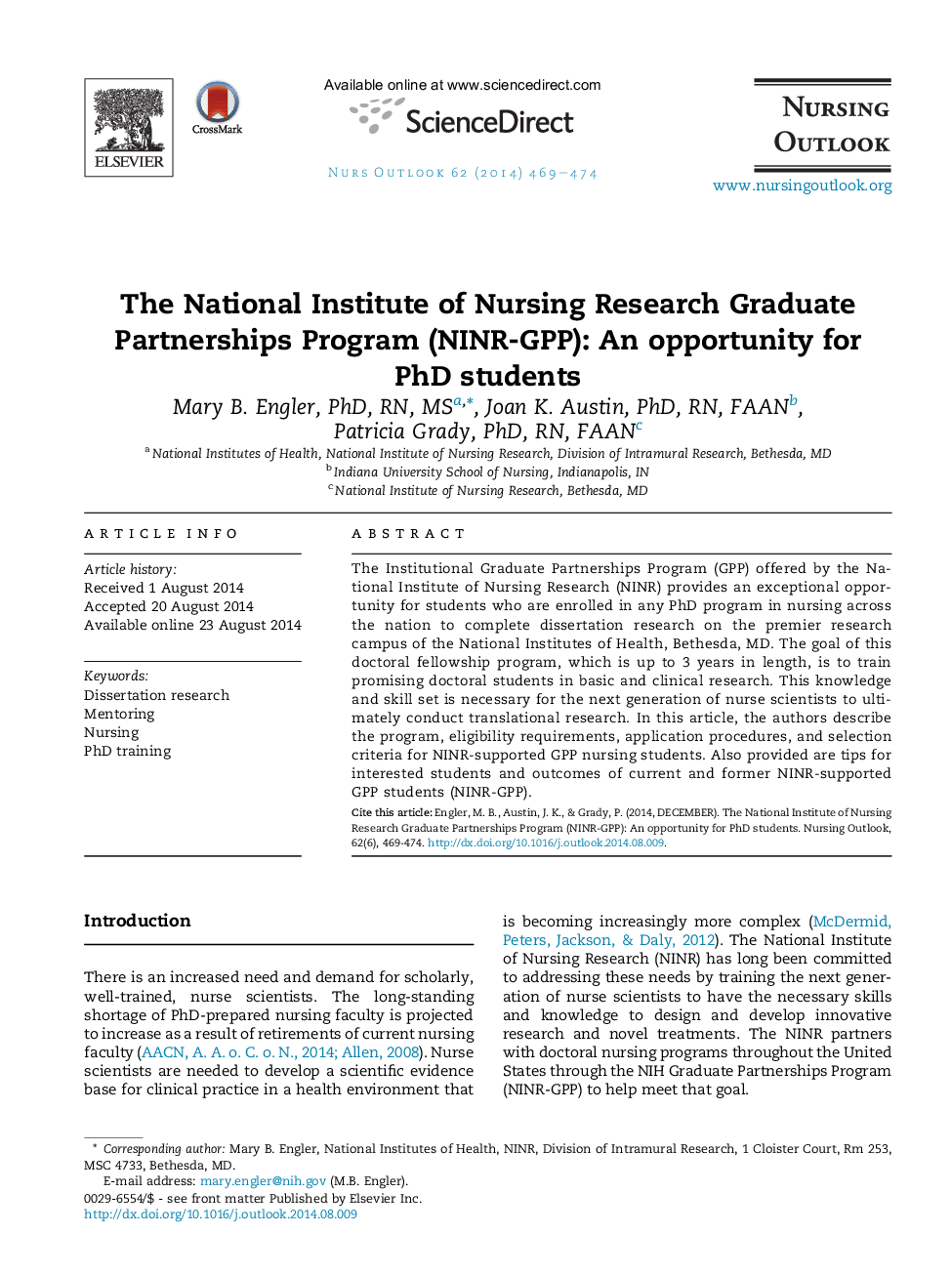 The National Institute of Nursing Research Graduate Partnerships Program (NINR-GPP): An opportunity for PhD students