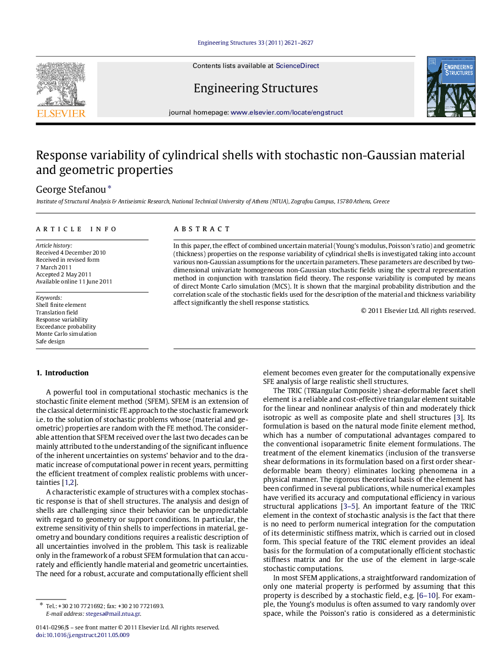 Response variability of cylindrical shells with stochastic non-Gaussian material and geometric properties