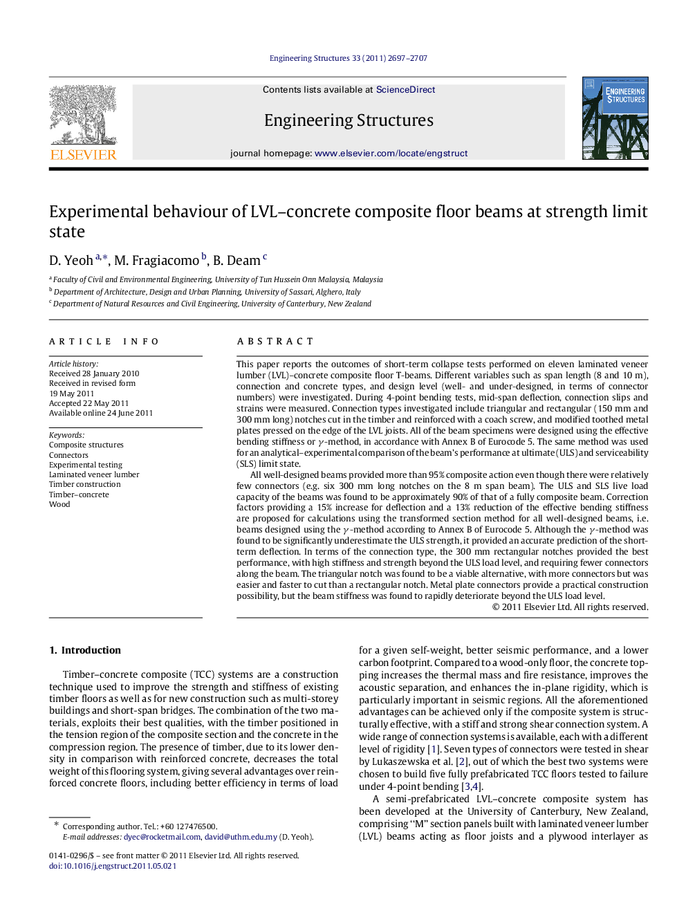 Experimental behaviour of LVL–concrete composite floor beams at strength limit state