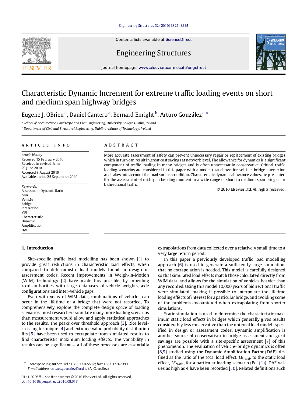 Characteristic Dynamic Increment for extreme traffic loading events on short and medium span highway bridges