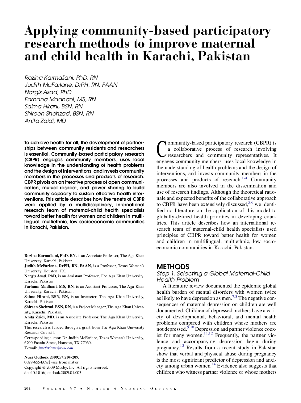 Applying community-based participatory research methods to improve maternal and child health in Karachi, Pakistan 