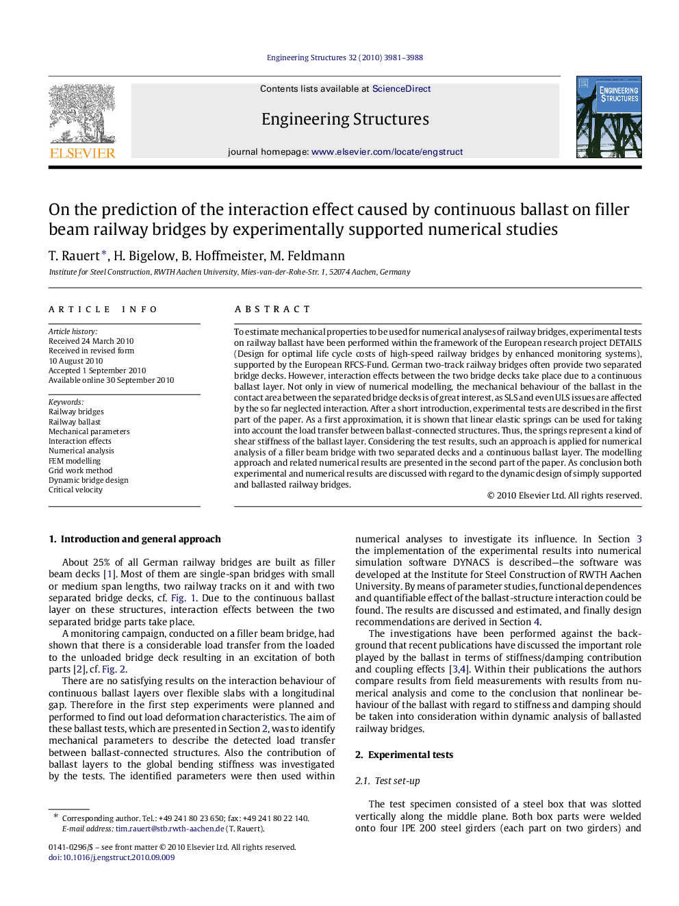 On the prediction of the interaction effect caused by continuous ballast on filler beam railway bridges by experimentally supported numerical studies