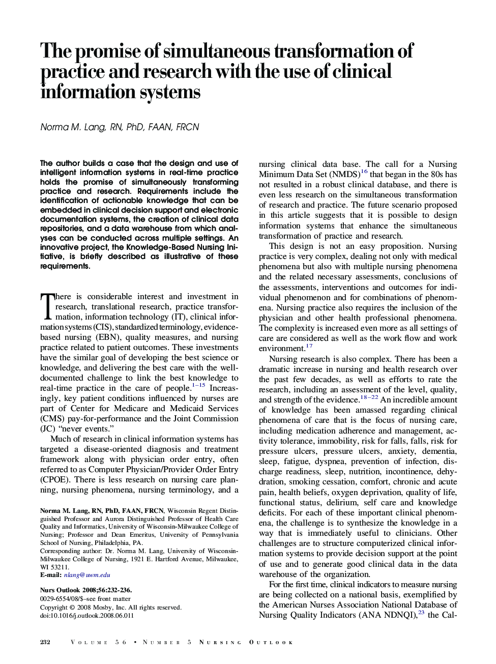 The promise of simultaneous transformation of practice and research with the use of clinical information systems