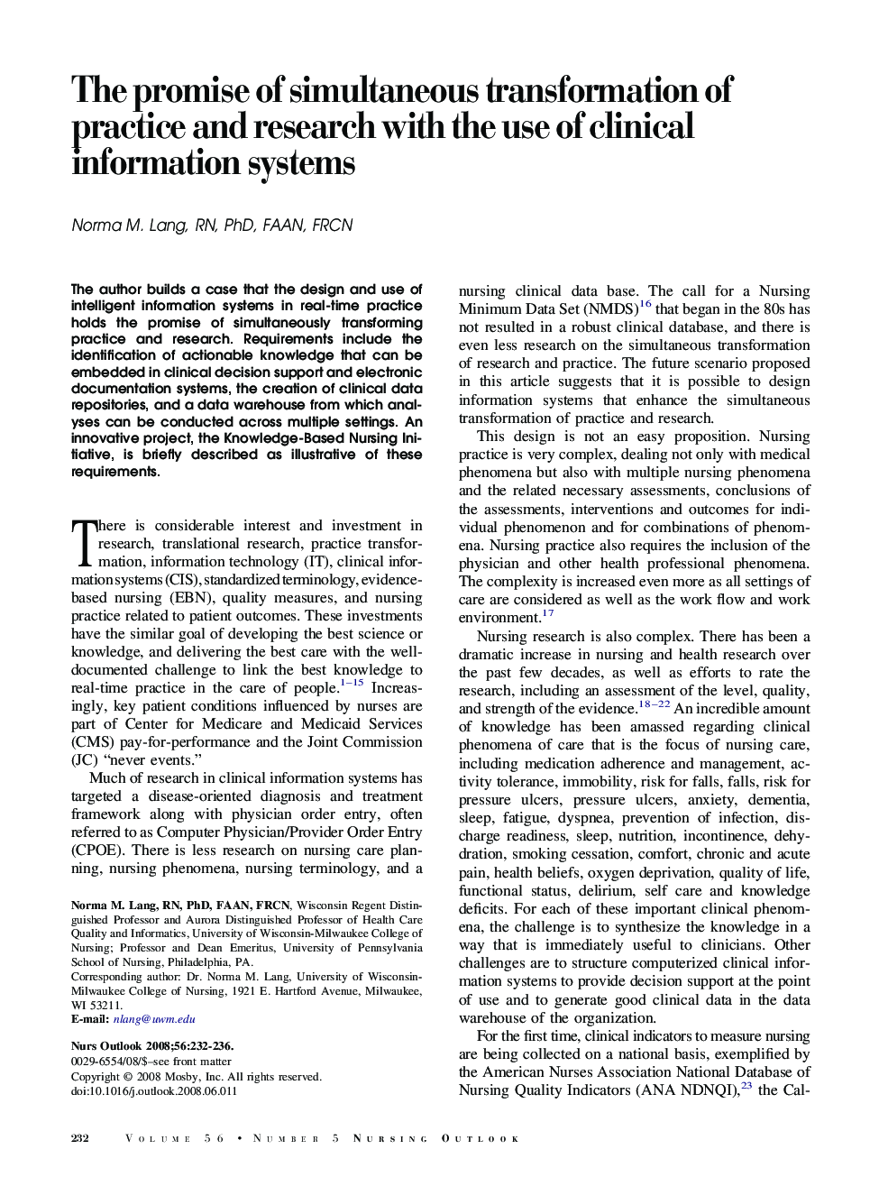 عکس صفحه اول مقاله: The promise of simultaneous transformation of practice and research with the use of clinical information systems The promise of simultaneous transformation of practice and research with the use of clinical information systems