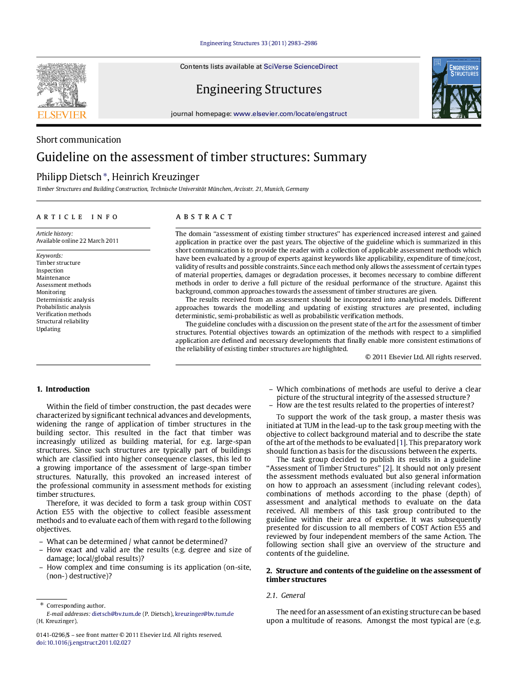 Guideline on the assessment of timber structures: Summary