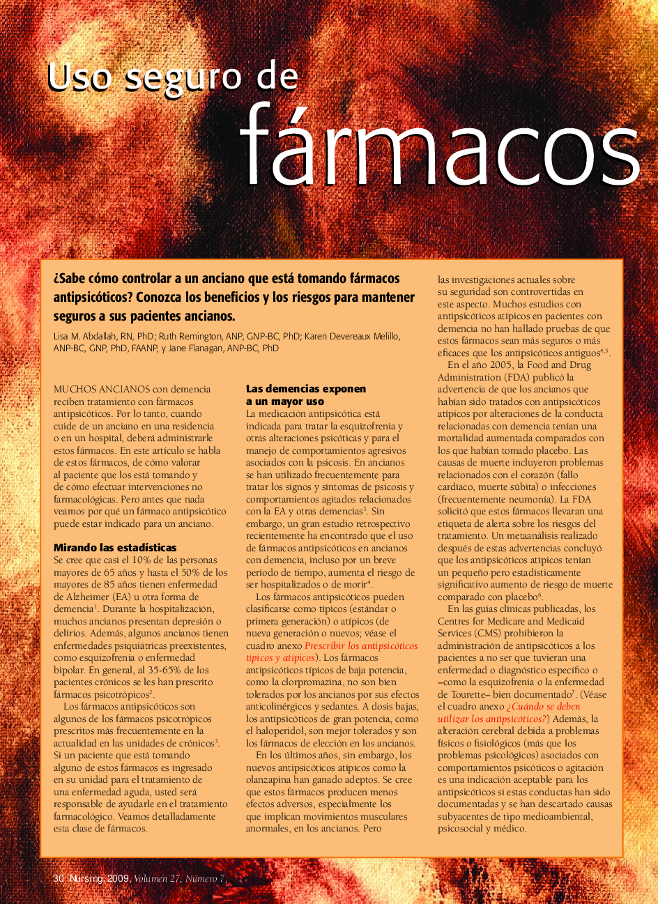عکس صفحه اول مقاله: Uso seguro de fármacos antipsicóticos en pacientes ancianos Uso seguro de fármacos antipsicóticos en pacientes ancianos