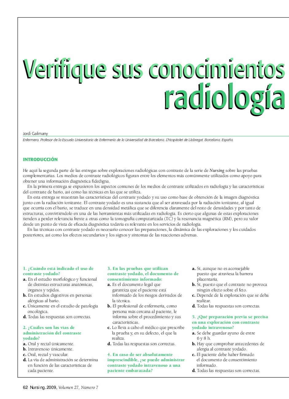 عکس صفحه اول مقاله: Verifique sus conocimientos sobre radiologÃa contrastada (II) Verifique sus conocimientos sobre radiologÃa contrastada (II)