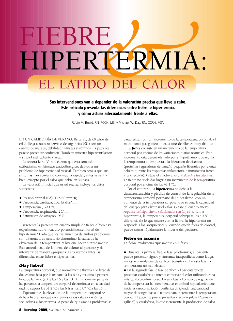 عکس صفحه اول مقاله: Fiebre hipertermia: El latido del calor Fiebre hipertermia: El latido del calor