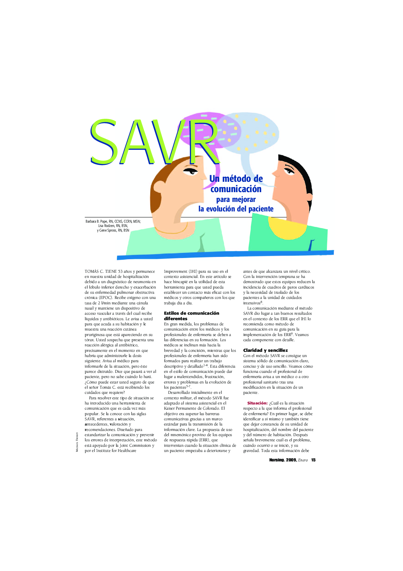 عکس صفحه اول مقاله: SAVR Un método de comunicación para mejorar la evolución del paciente SAVR Un método de comunicación para mejorar la evolución del paciente