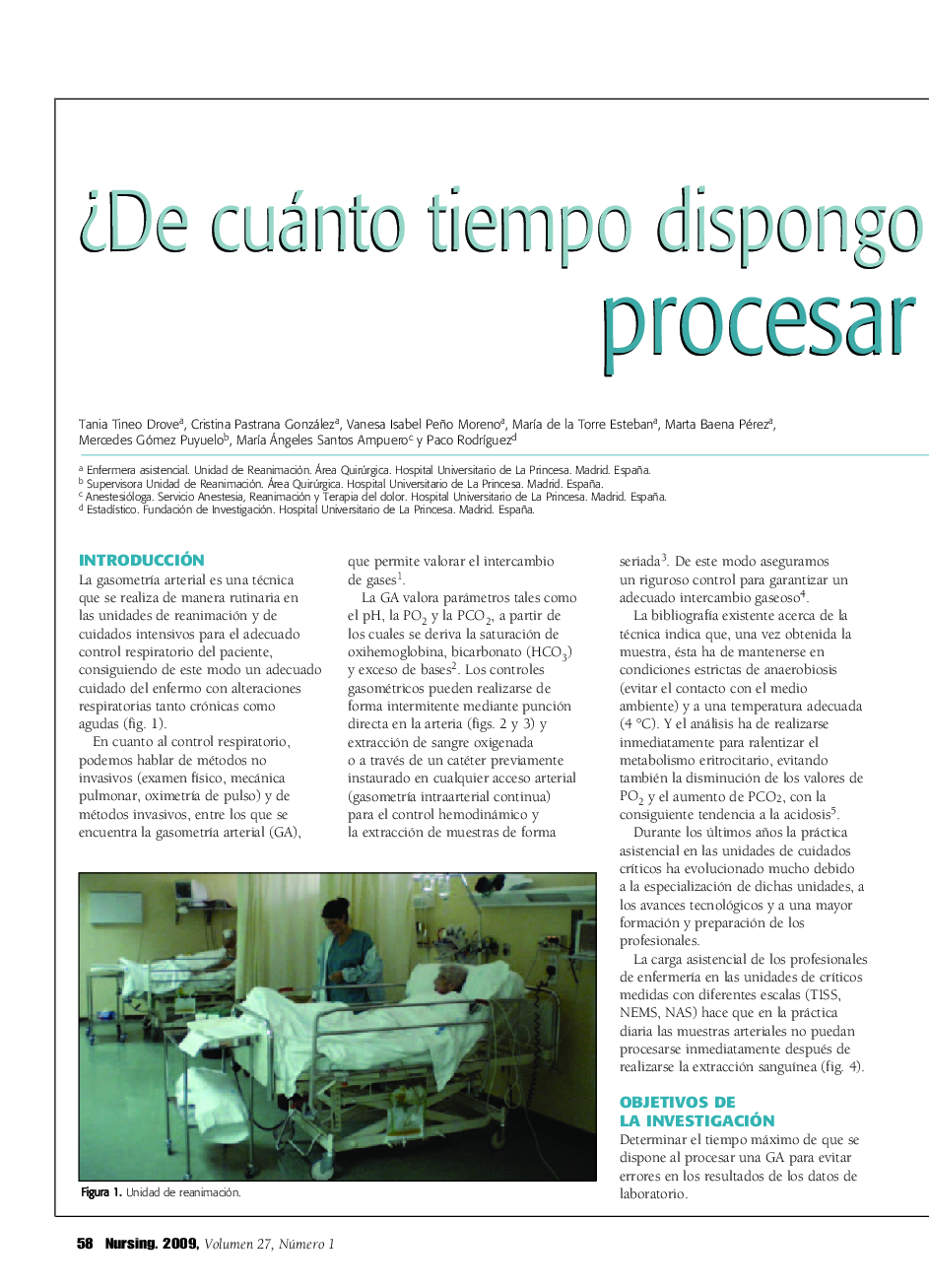 عکس صفحه اول مقاله: ¿De cuánto tiempo dispongo para procesar una gasometrÃa arterial? ¿De cuánto tiempo dispongo para procesar una gasometrÃa arterial?