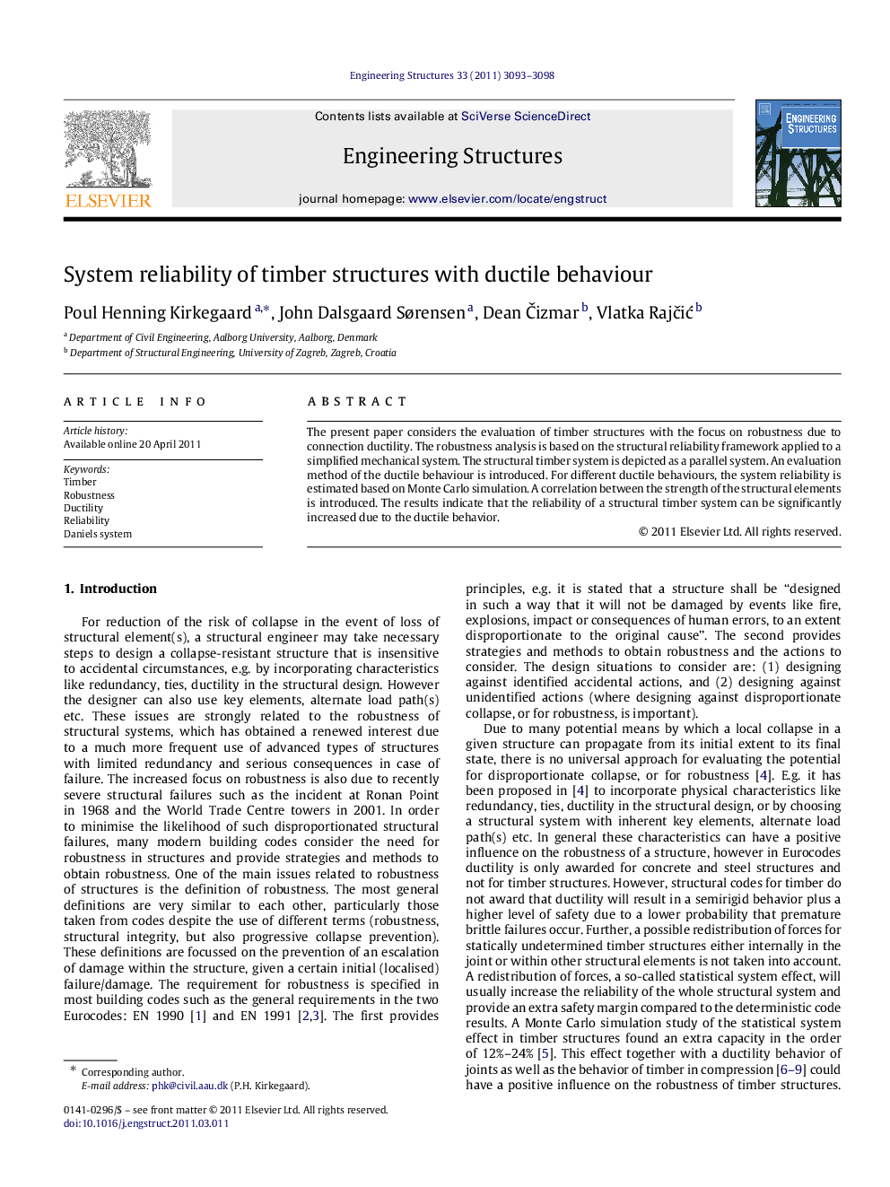 System reliability of timber structures with ductile behaviour