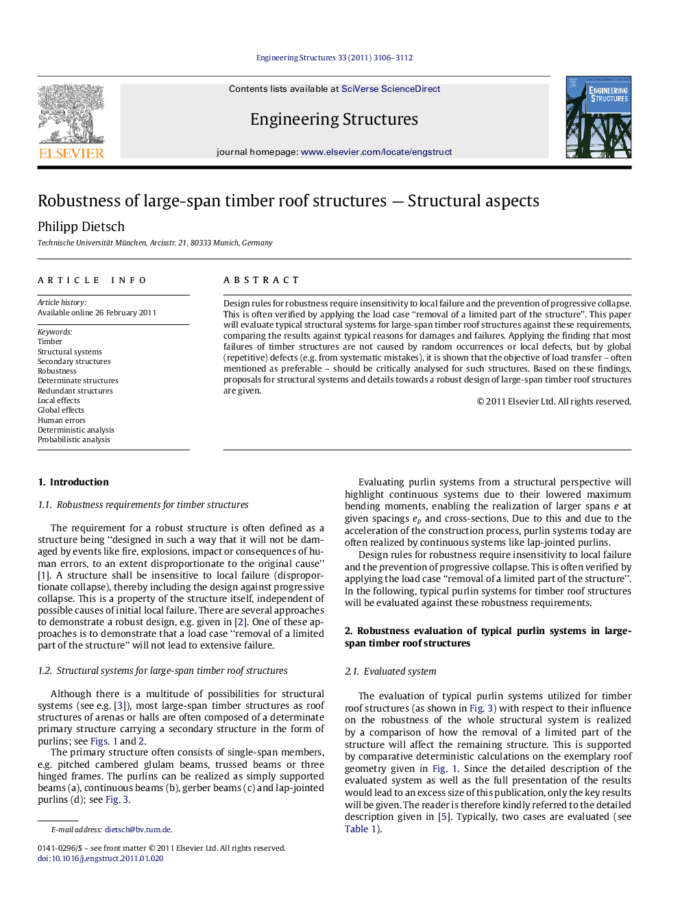 عکس صفحه اول مقاله: Robustness of large-span timber roof structures — Structural aspects Robustness of large-span timber roof structures — Structural aspects