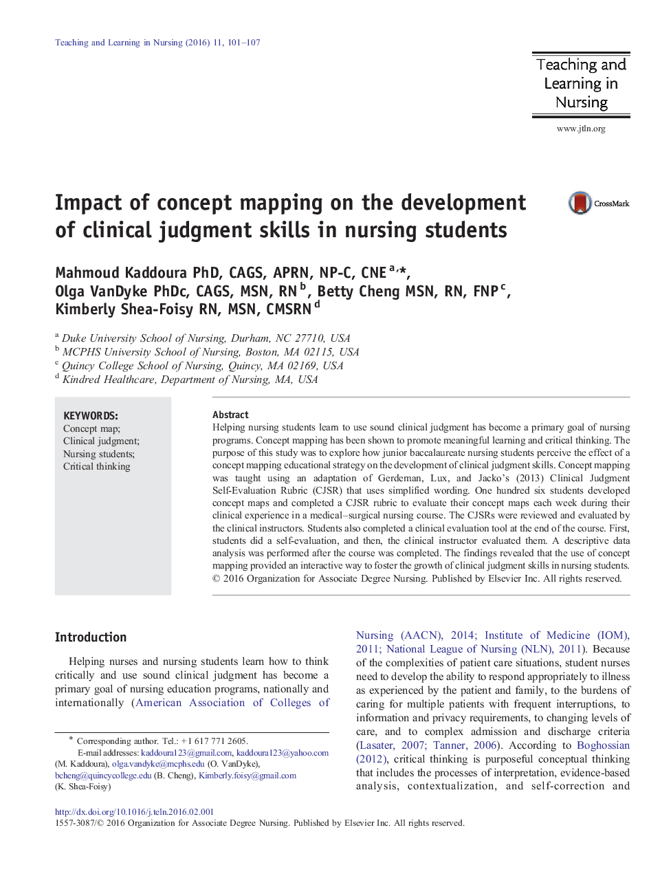 Impact of concept mapping on the development of clinical judgment skills in nursing students