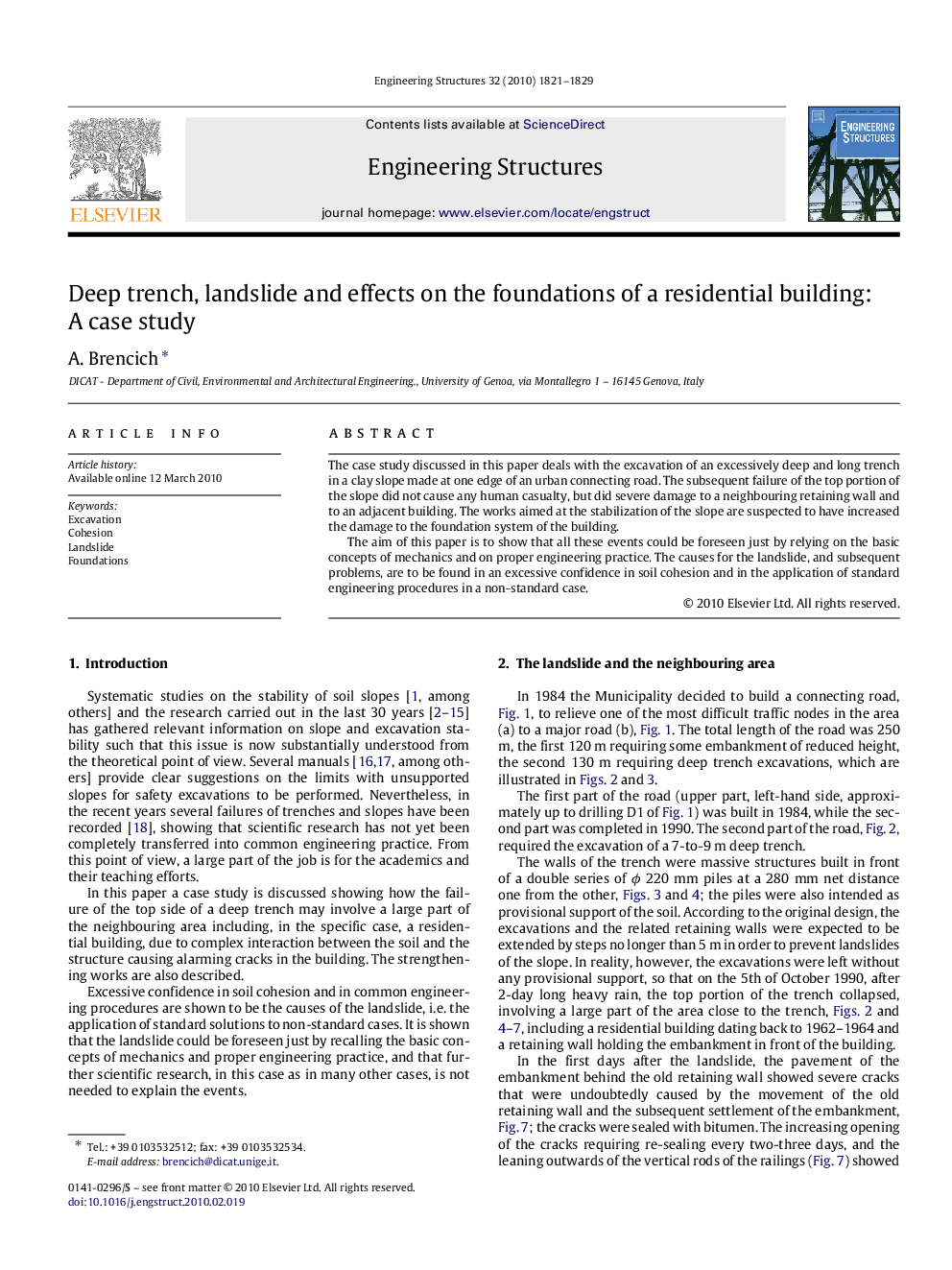 Deep trench, landslide and effects on the foundations of a residential building: A case study