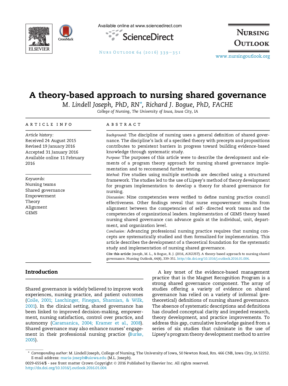 A theory-based approach to nursing shared governance