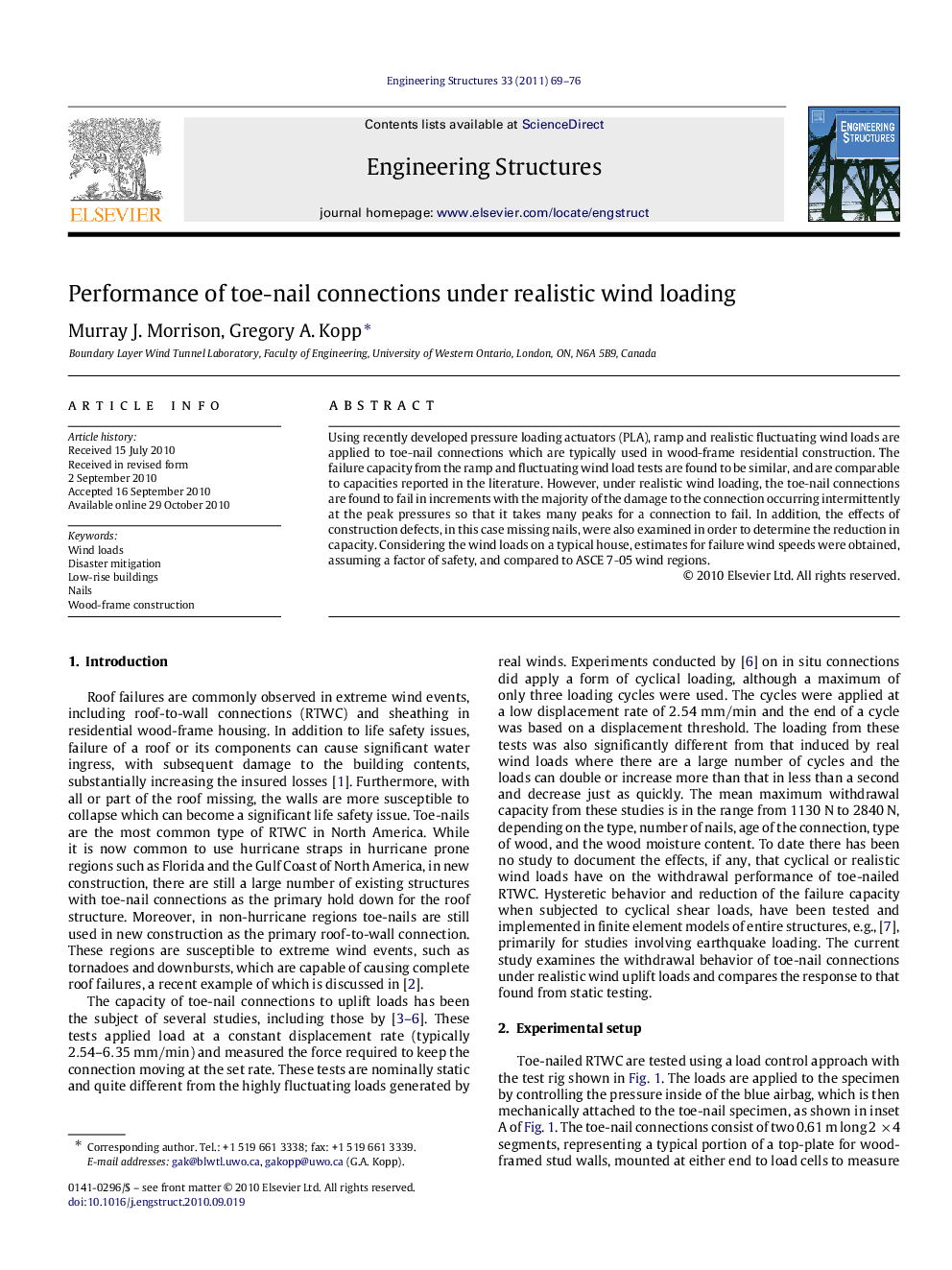 Performance of toe-nail connections under realistic wind loading