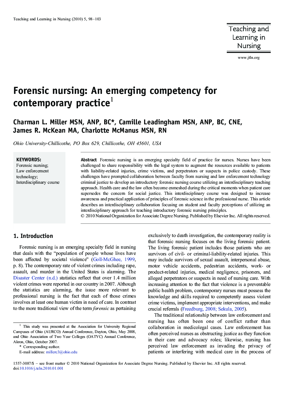 Forensic nursing: An emerging competency for contemporary practice 1