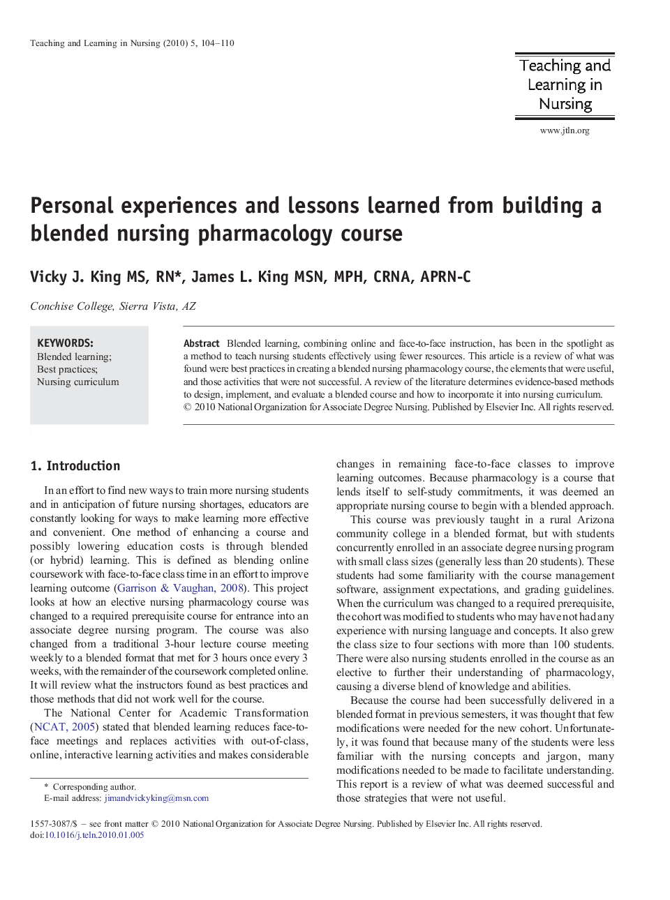 Personal experiences and lessons learned from building a blended nursing pharmacology course