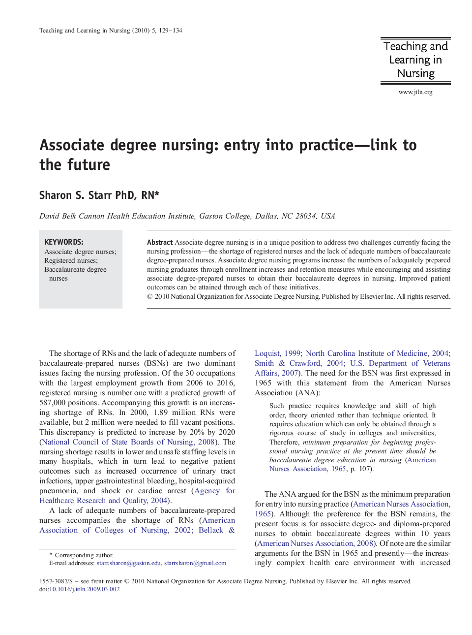 عکس صفحه اول مقاله: Associate degree nursing: entry into practice—link to the future Associate degree nursing: entry into practice—link to the future