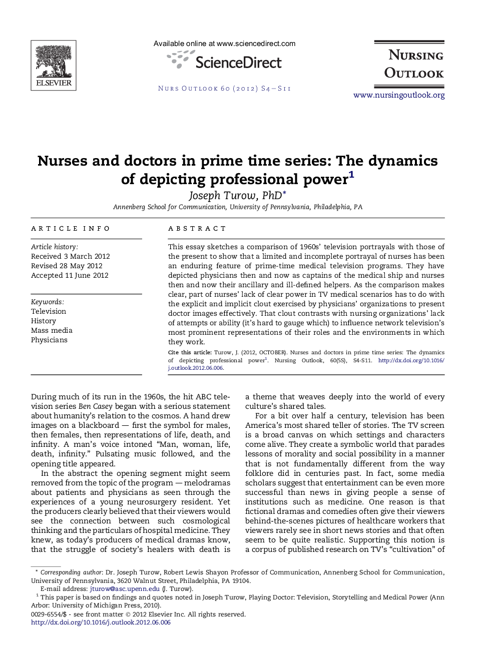 Nurses and doctors in prime time series: The dynamics of depicting professional power1