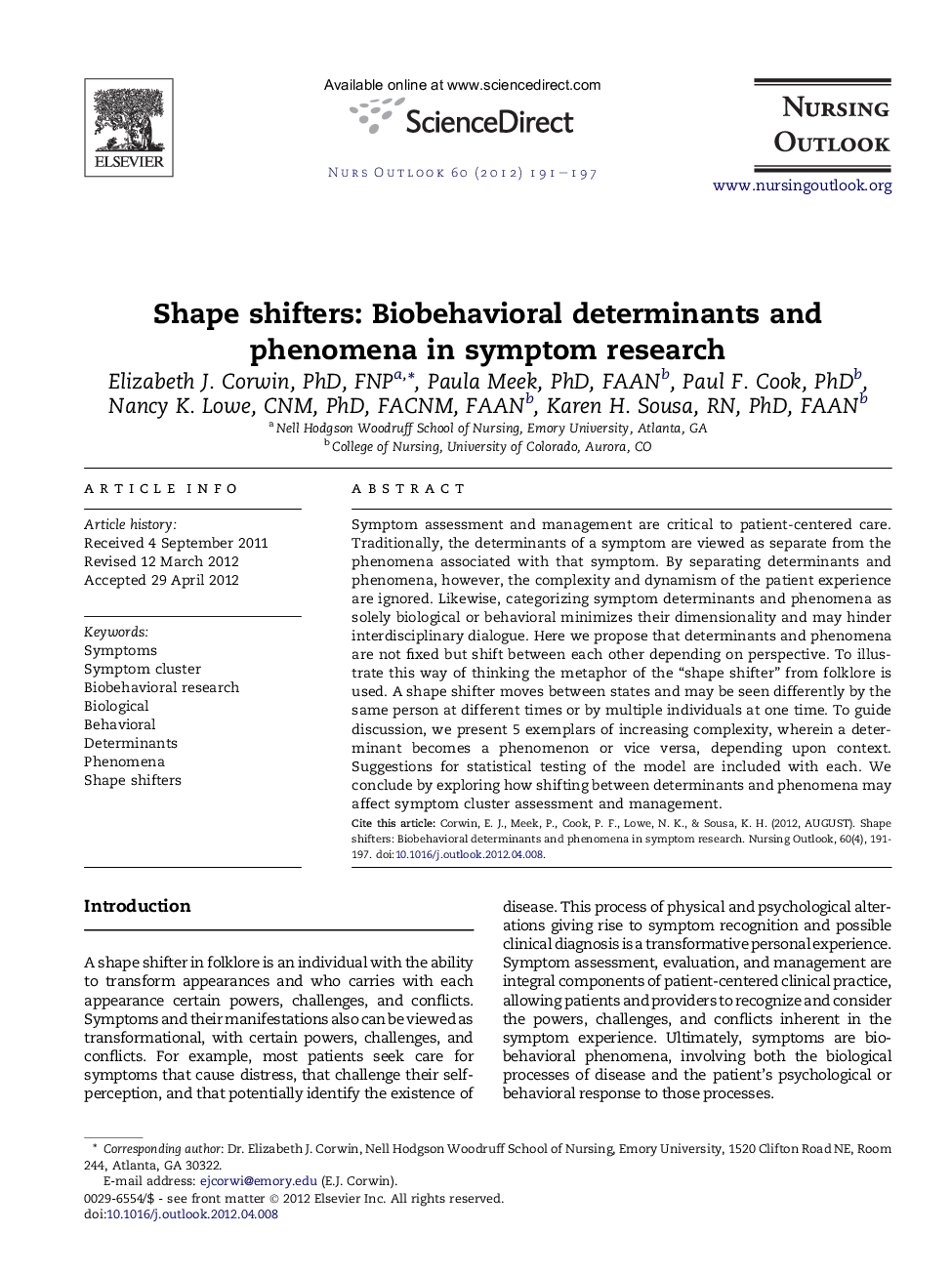 Shape shifters: Biobehavioral determinants and phenomena in symptom research