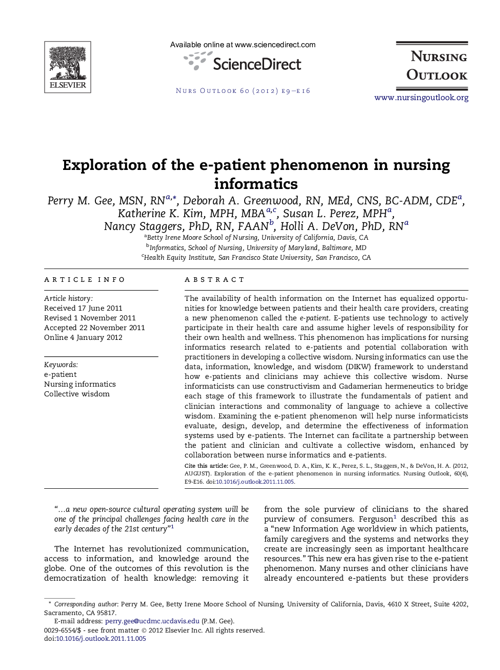 Exploration of the e-patient phenomenon in nursing informatics