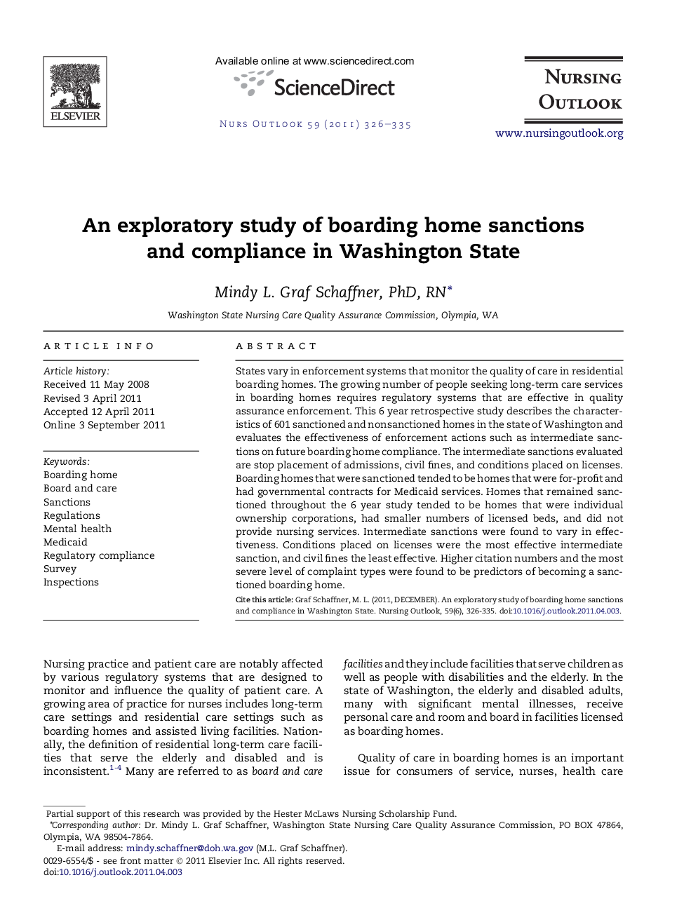 An exploratory study of boarding home sanctions and compliance in Washington State