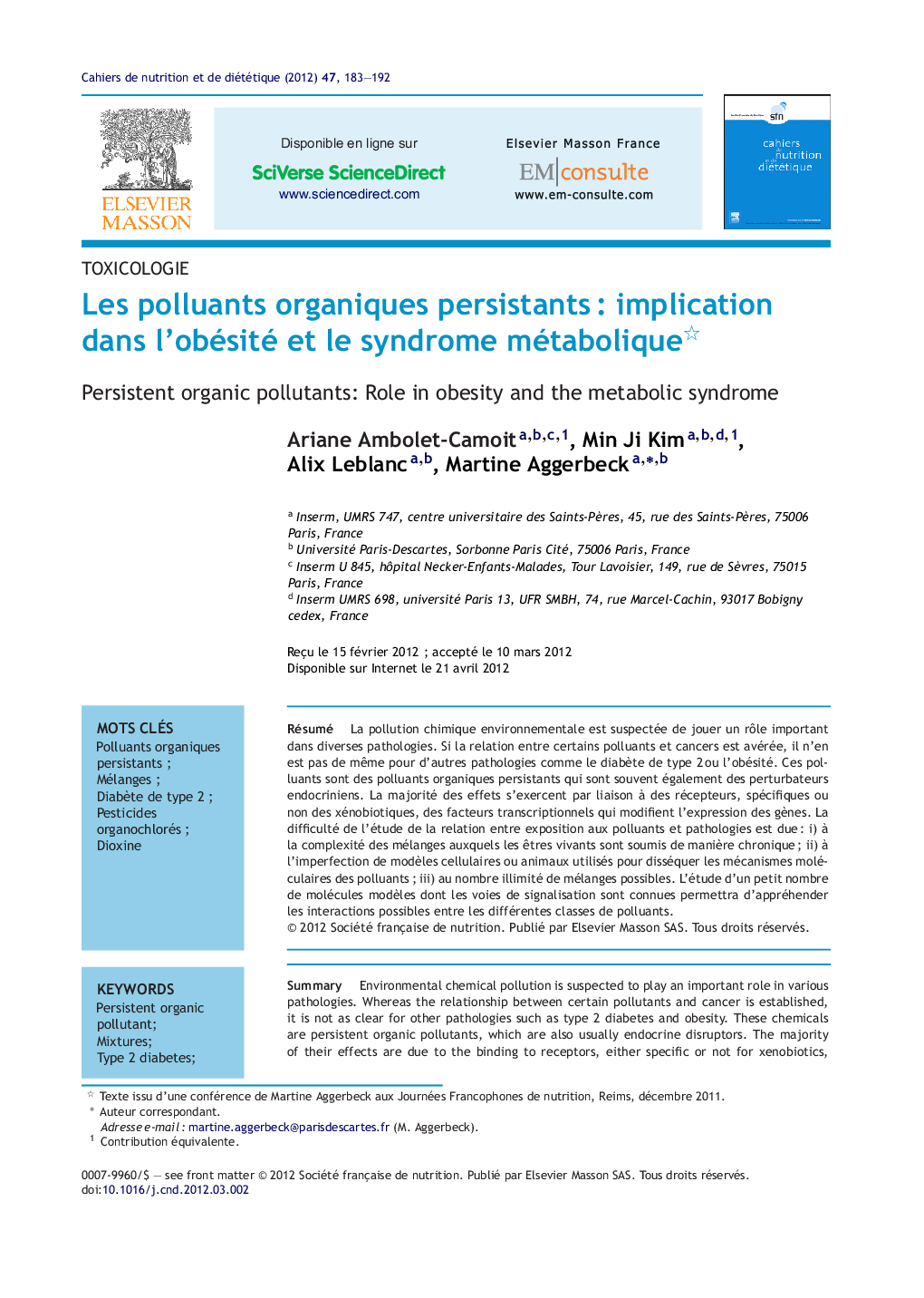 Les polluants organiques persistantsÂ : implication dans l'obésité et le syndrome métabolique