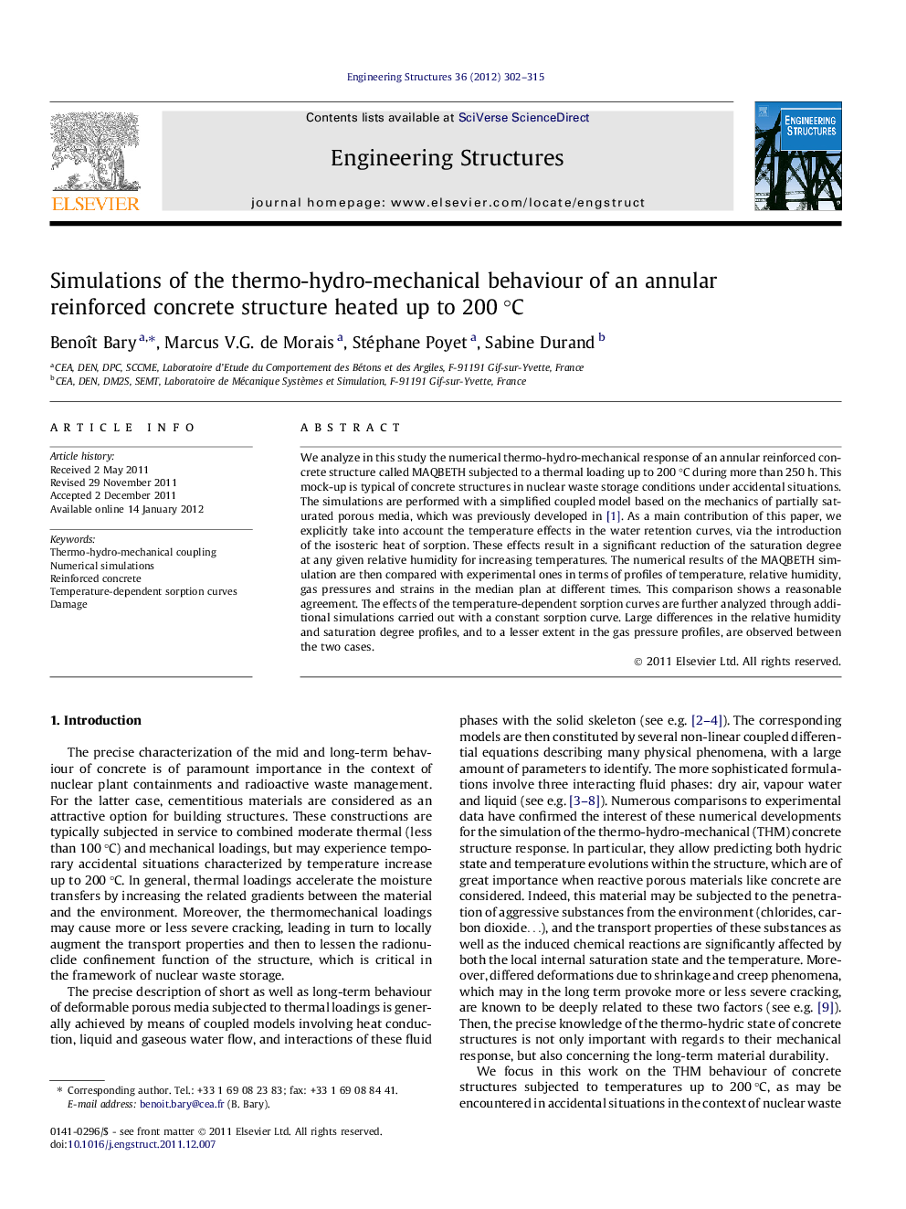 Simulations of the thermo-hydro-mechanical behaviour of an annular reinforced concrete structure heated up to 200 °C