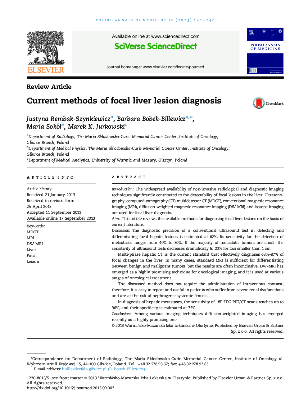 Current methods of focal liver lesion diagnosis