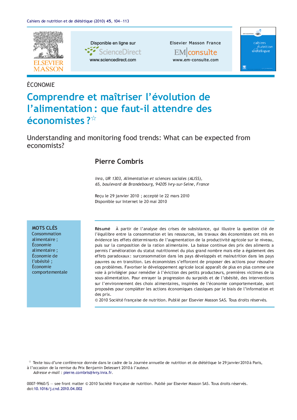 Comprendre et maÃ®triser l'évolution de l'alimentationÂ : que faut-il attendre des économistesÂ ?