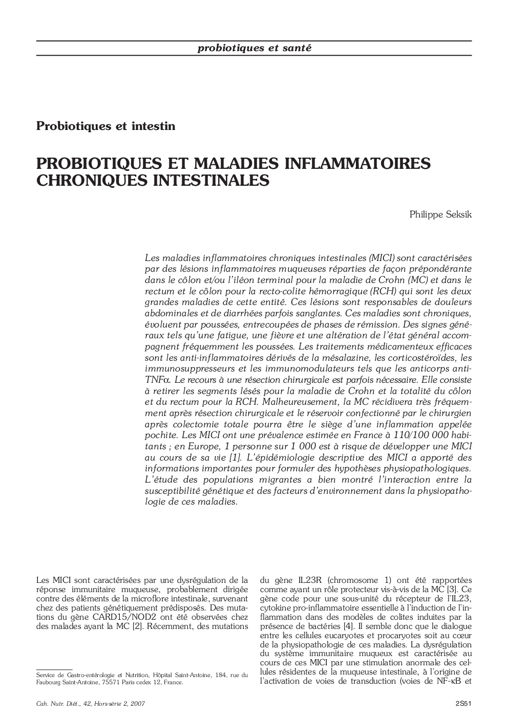 Probiotiques et maladies inflammatoires chroniques intestinales