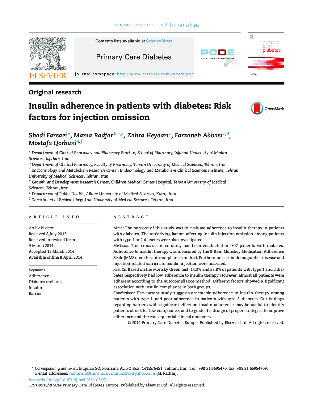 Insulin adherence in patients with diabetes: Risk factors for injection omission