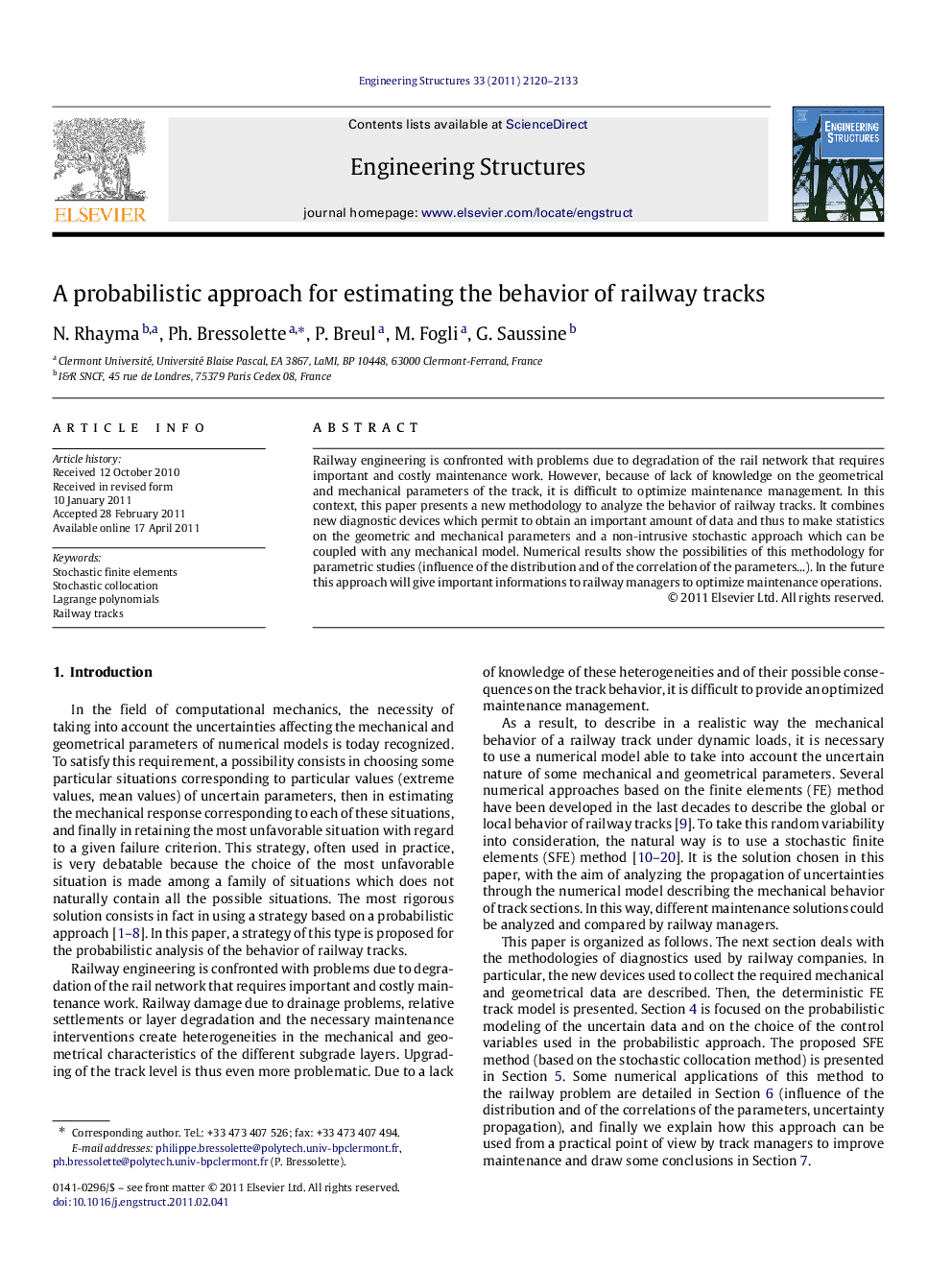 A probabilistic approach for estimating the behavior of railway tracks