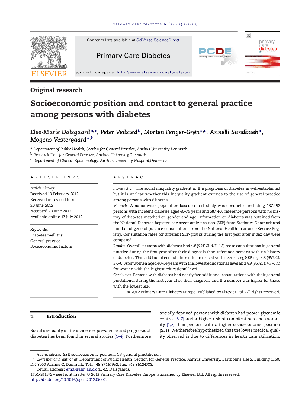 Socioeconomic position and contact to general practice among persons with diabetes